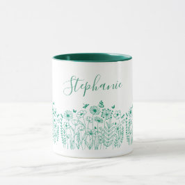 Taza Flores de plantas naturales verdes y blancas moder