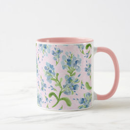 Taza Flores de Plumbago pintadas de color acuático en r