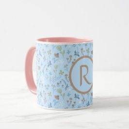 Taza Flores de pradera azul monogramado