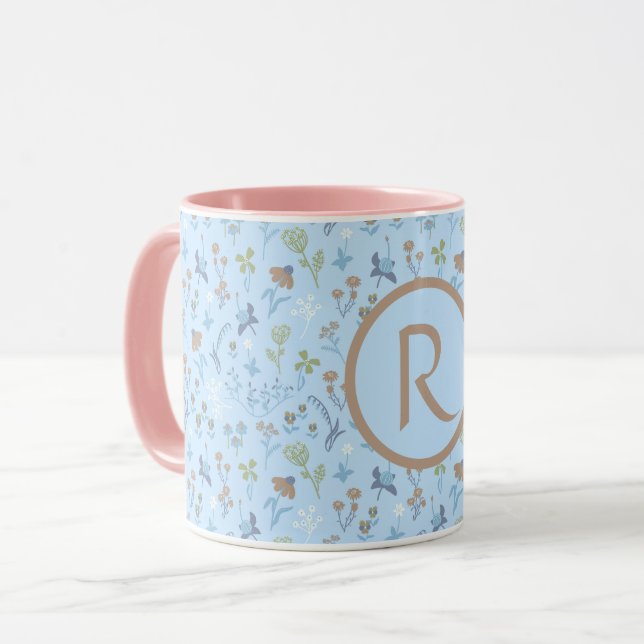 Taza Flores de pradera azul monogramado (Anverso izquierdo)