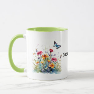 Taza Flores de pradera silvestre con mariposa - nombre