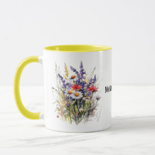 Taza Flores de pradera silvestres con nombre editable