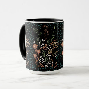Taza Flores de prado Arte ingenuo Fondo oscuro