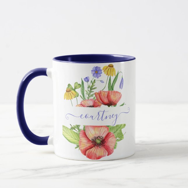 Taza Flores de primavera en acuarela personalizadas (Izquierda)