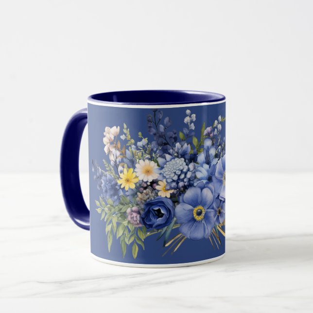 Taza Flores de primavera, fondo azul oscuro, (Anverso izquierdo)