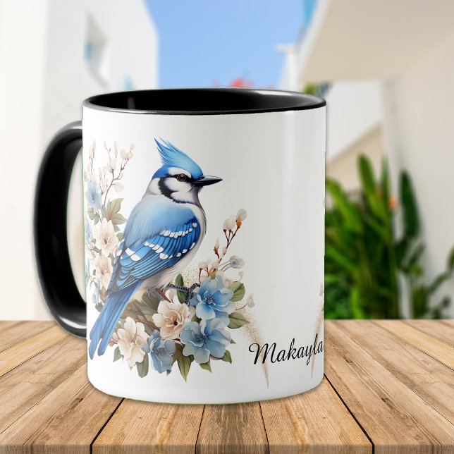 Taza Flores de primavera Jay Bird azul (Subido por el creador)