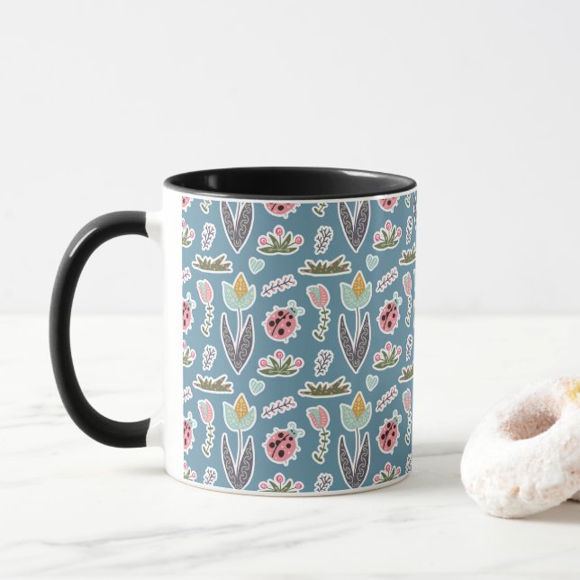Taza Flores de primavera y patrón de parásitos (Con donut)