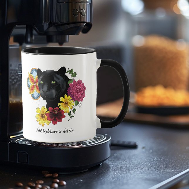 Taza Flores de retrato jaguar negro (Subido por el creador)