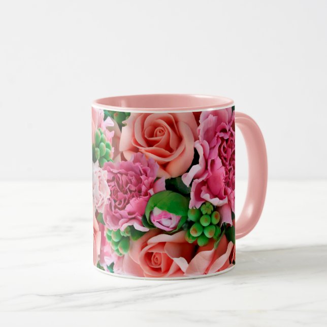 Taza Flores de Rosa de té de coral y rosa (Anverso derecho)