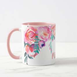 Taza Flores de rosa ondulada elegante nombre personaliz