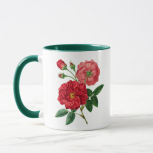 Taza Flores de rosa, rojas coloridas,