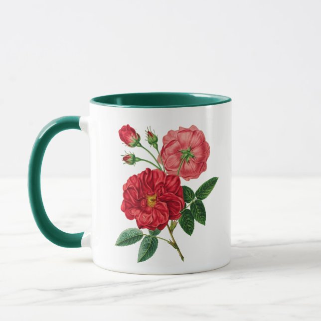 Taza Flores de rosa, rojas coloridas, (Izquierda)