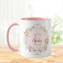 Flores de Rosa Rosa Blush de Acuarela con Monogram