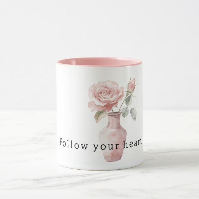 Taza Flores de rosa rosadas bonitas en jarrón (Centro)