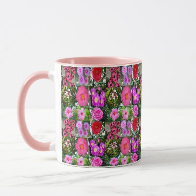 Taza "Flores de rosa: un Collage de fotos floral" (Izquierda)