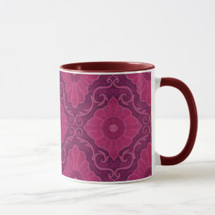 Taza "Flores de rubí" estampado arabesco floral bohemio