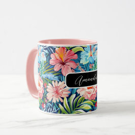 Taza Flores de Verano Patrón Floral Tropical Bonito