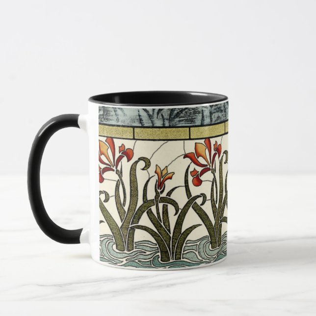 Taza Flores de vidrio manchado con una frontera tan gra (Izquierda)