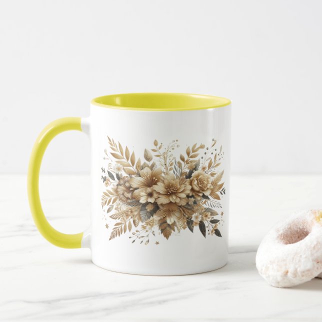 Taza flores doradas (Con donut)