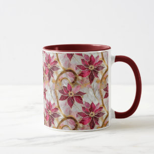 Taza Flores doradas Burgundy Pink Poinsettias de Navida