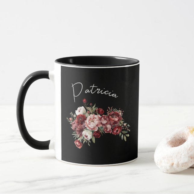 Taza Flores elegantes de Borgoña (Con donut)