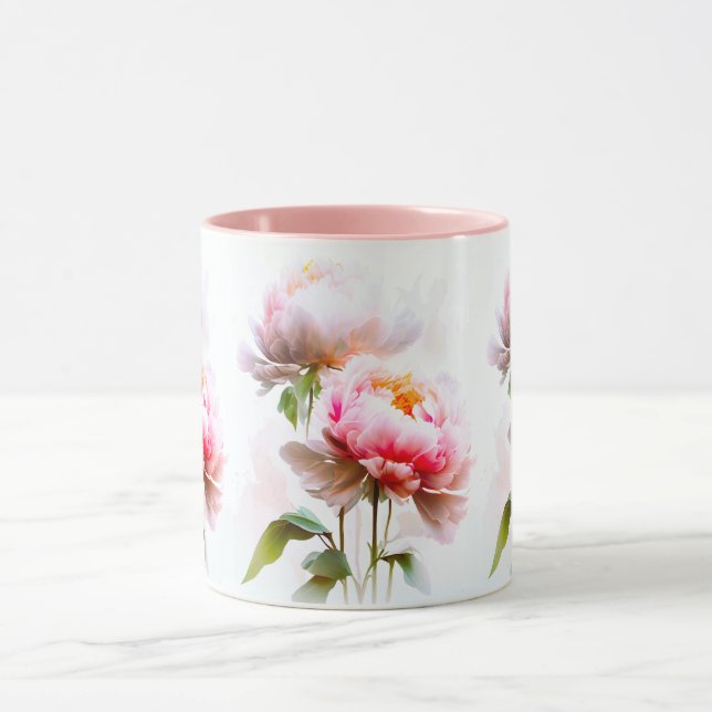 Taza Flores Elegantes De Color Rosa Y Blanco (Centro)