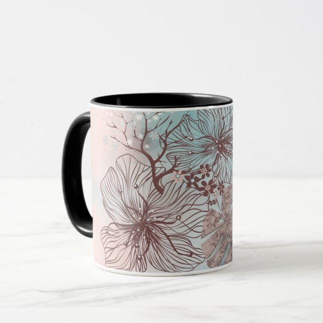 Taza Flores esbozadas abstractas hojas gradiente floral (Anverso izquierdo)
