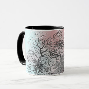 Taza Flores esbozadas abstractas hojas gradiente floral