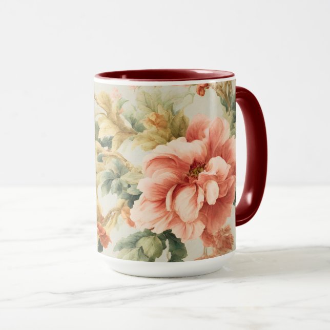 Taza Flores Exquisitas Y Sorprendentes, Hojas. Pintura (Anverso derecho)