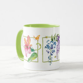 Taza Flores felices mariposas y abejas