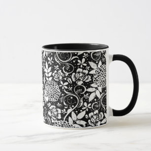 Taza Flores florales blancas y negras