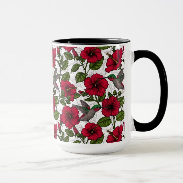 Taza Flores hibiscus y colibríes (Derecha)