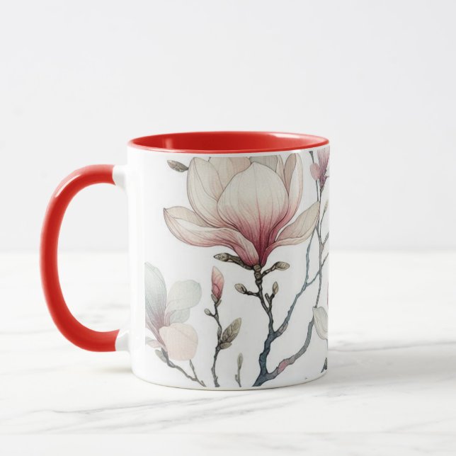 Taza flores magnolio estilo acuarela diseño botánico (Izquierda)