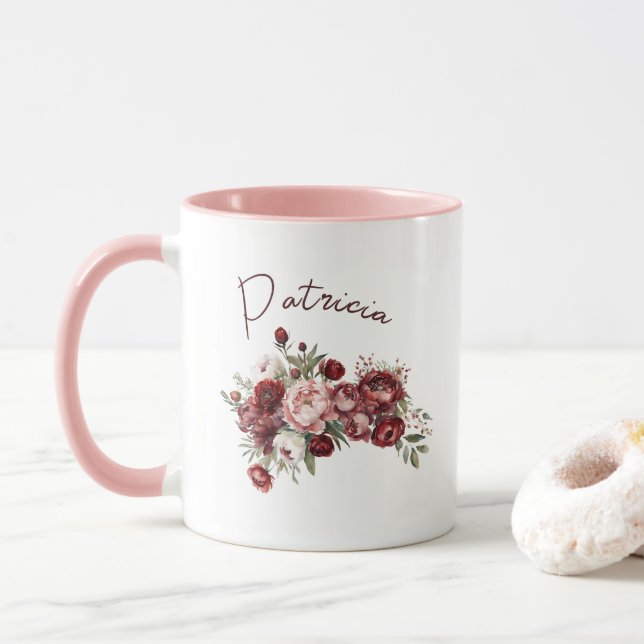Taza Flores modernas de Rubor en Borgoña (Con donut)