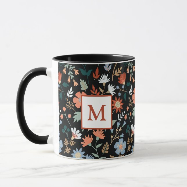 Taza Flores modernas dejan un monograma azul Naranja ne (Izquierda)