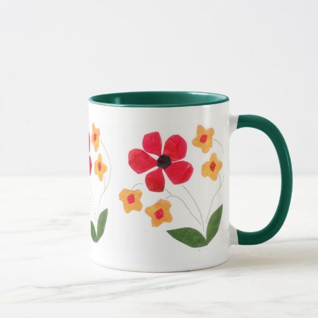 Taza Flores modernas rojas y Naranjas en blanco (Derecha)