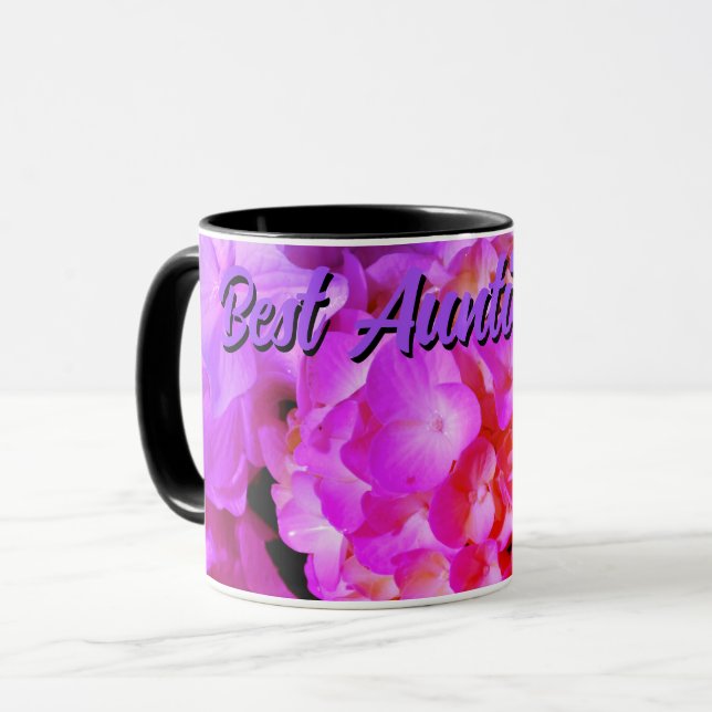 Taza Flores moradas rosadas calientes floraciones horte (Anverso izquierdo)