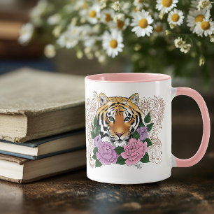 Taza Flores moradas rosadas del tigre Henna