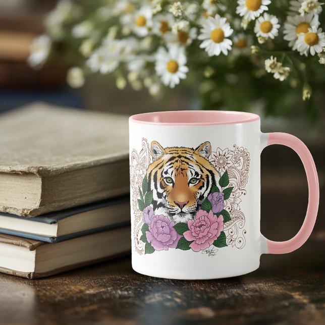Taza Flores moradas rosadas del tigre Henna (Subido por el creador)