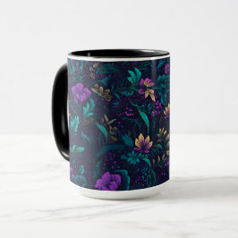 Taza Flores moradas y hojas Verde azuladas
