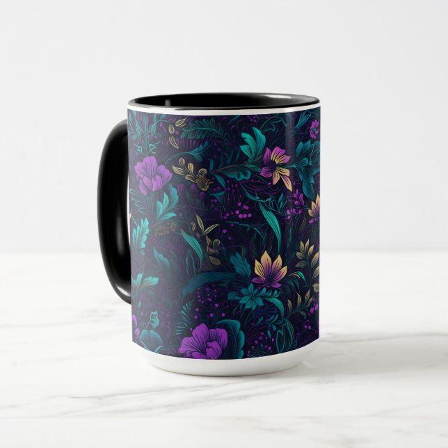 Taza Flores moradas y hojas Verde azuladas (Anverso izquierdo)
