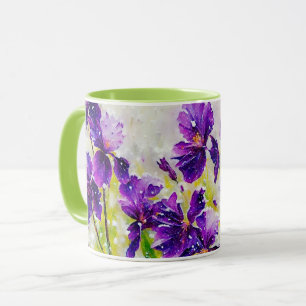 Taza Flores moradas y nieve cayendo en el arte