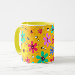 Taza Flores multicolores daisies fondo retro sumario