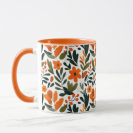 Taza Flores Naranjas Elegantes Patrón Botánico de Prima