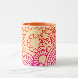 Taza Flores naranjas moradas y fondo suave melocotón