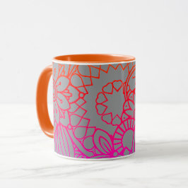Taza Flores Naranjas Purpura y Fondo Gris