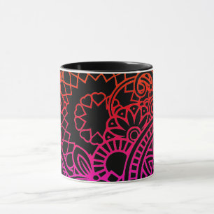 Taza Flores Naranjas Purpura y Fondo Negro