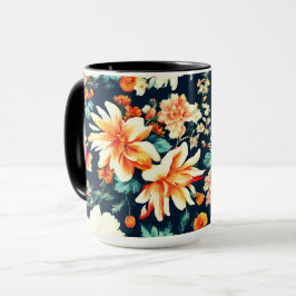Taza Flores Naranjas rojas, blancas y exuberantes
