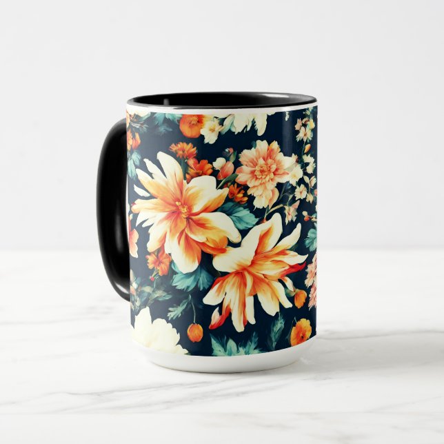 Taza Flores Naranjas rojas, blancas y exuberantes (Anverso izquierdo)