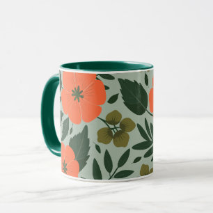 Taza Flores naranjas y hojas verdes